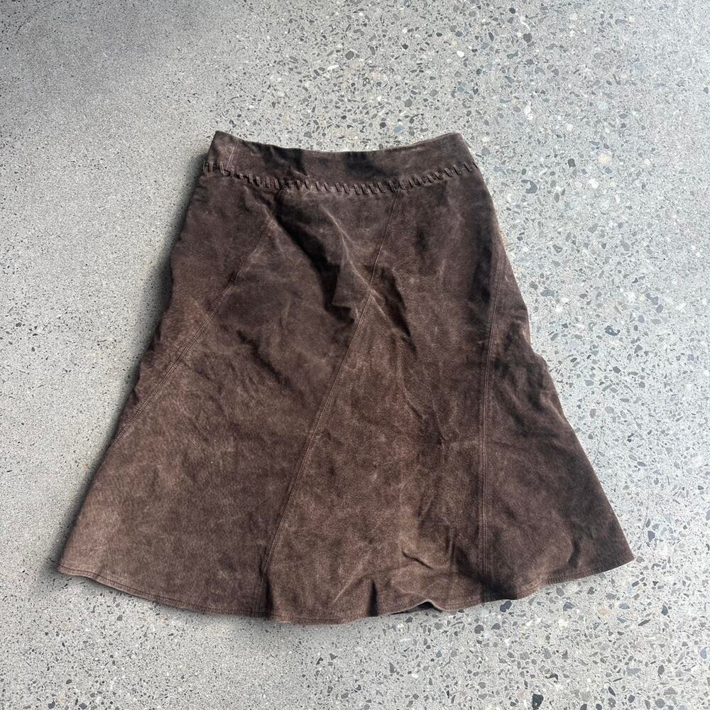 ANN TAYLOR LOFT Women’s 0 Brown Leather A-Line Mini Skirt Panel Stitch